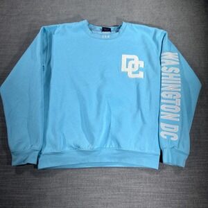 DC Sweatshirt Mens Medium Blue Good Washington DC Chenille Patch‎ Sleeve Graphic